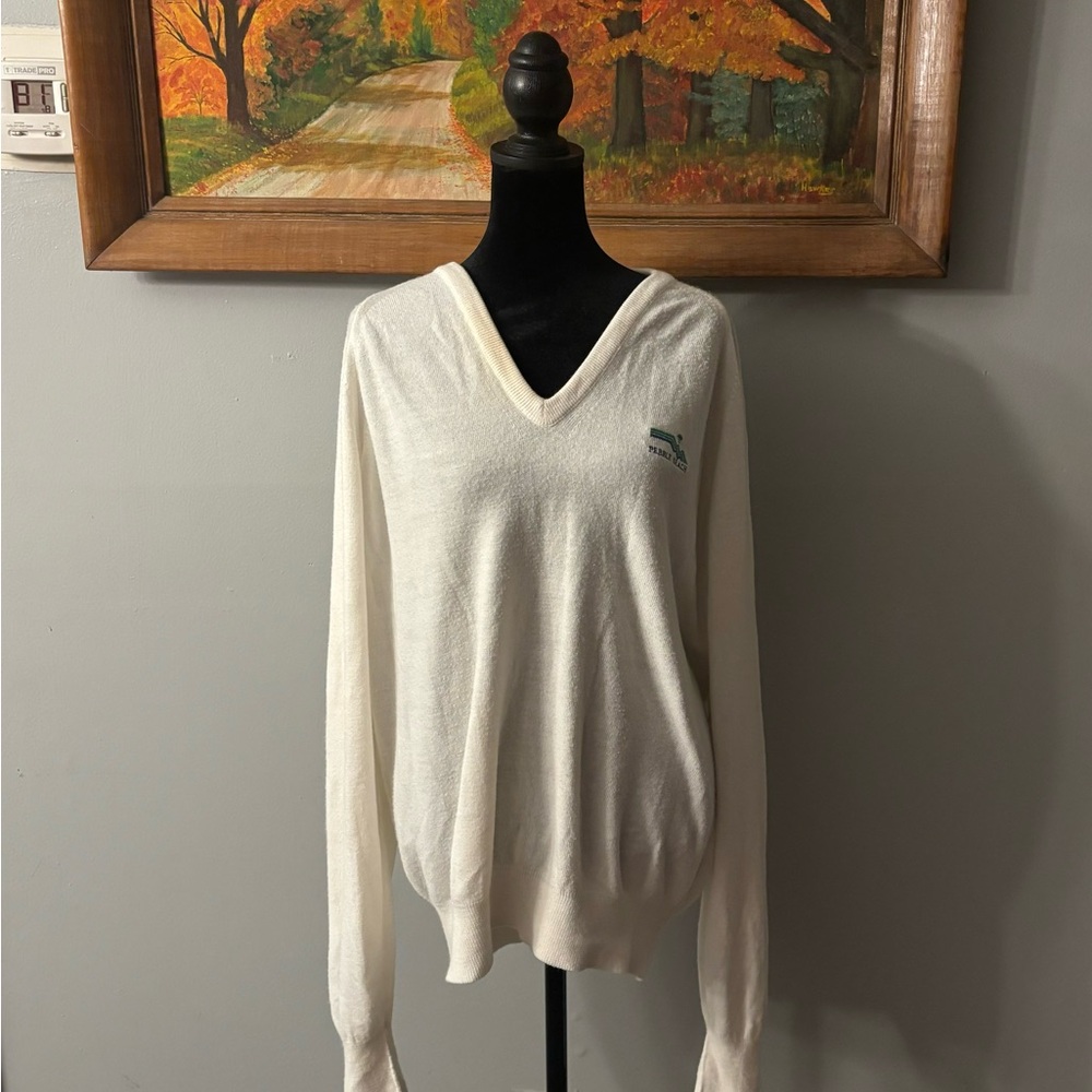 Vintage Pickering White V-Neck Pebble Beach Men’s  Sweater Sz XL Made In The USA